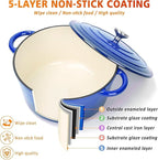 Hisencn Enameled Cast Iron Cookware Set - 7 Piece Dutch Ovens Set, Sauce Pan, Skillet, 3 Lids, Pots and Pans Set, Ceramic Coated Cast Iron, Heavy Duty, Gas/Induction Compatible, PFA Free