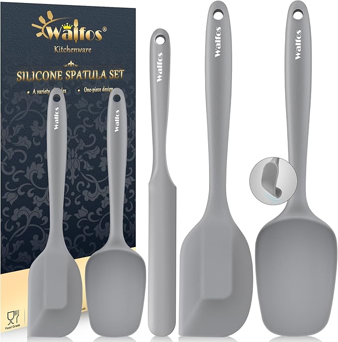 Walfos Silicone Spatula -5 Pieces Heat Resistant Kitchen Spoon Spatulas（600°F), Strong Steel Core and One-Pieces Seamless Design, Prefect for Cooking Mixing Baking - BPA Free and Dishwasher Safe,Gray