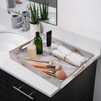 MAONAME Plastic Decorative Tray, Marbling Tray with Handles, Rectangular Coffee Table Trays, Serving Trays for Ottoman, Bathroom, Kitchen, 15.7” x 11.8”, White