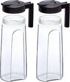 Amazing Abby - Slim - 2-Pack Tritan Pitcher (64 oz), Unbreakable Plastic Water Pitcher with Lid, BPA-Free, Heat-Resistant, Dishwasher-Safe, Great for Both Iced and Hot Drinks, Black