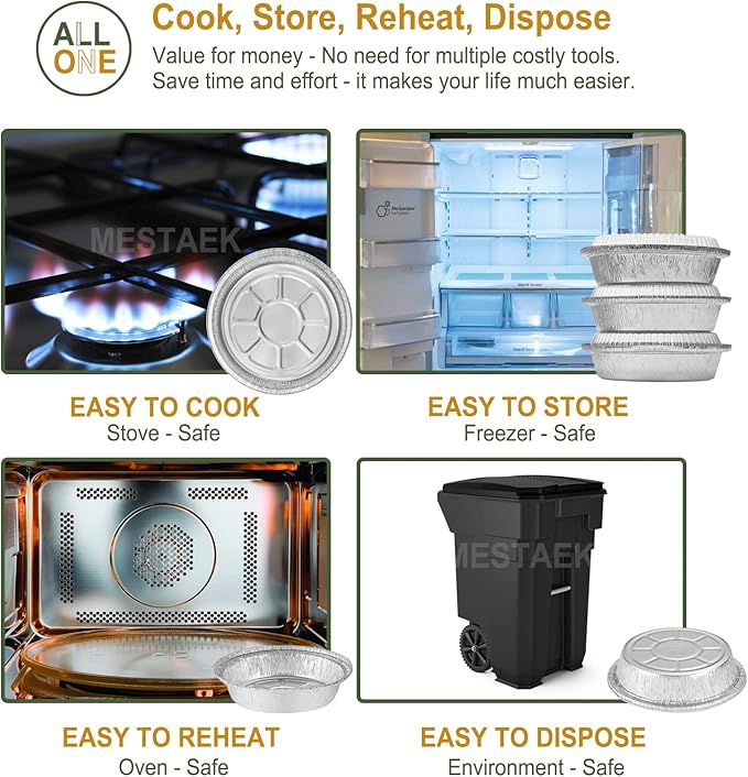 9" Aluminum Foil Pans with Clear Lids 50 Pack,Heavy Duty Disposable Containers for Roasting,Storing,Baking,Cooking, Deep Dish Pie Pans, Recyclable