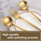Matte Gold Serving Silverware Set, 5-Piece Round Shared Utensils Set of Stainless Steel, Hostess Flatware Serving Set, Satin Finish, Dishwasher Safe