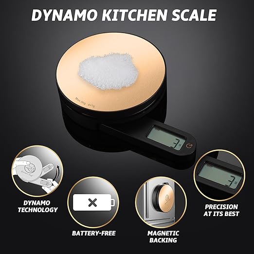 Battery Free Digital Kitchen Round Scale with LCD Display, Baking Cooking,and Meal prep 1g/0.01oz Units up to 5Kg/11Lb Weight, Tare Function (RG)