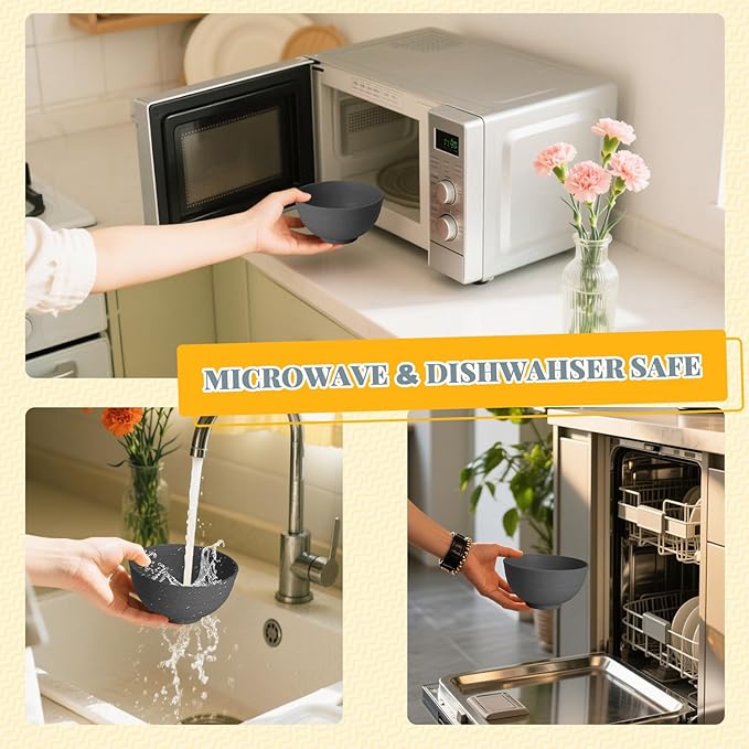 Homienly Wheat Straw Small Bowls, Dessert Bowls for Kitchen, Camping, Party, Unbreakable Mini Bowl Set of 8, 10 OZ Microwave and Dishwasher Safe Appetizer Bowl,Yogurt Bowls Set (Dark Grey)