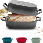 Signature Enameled Cast Iron Sourdough Bread Oven | Non-Stick with Tight Fitting Lid for Perfect Baking and Bread Making | 6QT Rectangle Oven With Lid [Oyster Grey]