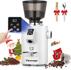 Commercial Coffee Grinder Heavy Duty - 64mm SS Flat Burrs, 8 Precise Settings, Button Control, 35oz Hopper, Business and Home Use, White 400W