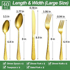40 Pcs Gold Silverware Set for 8 with Water Cube Handle design, Food Grade Stainless Steel Flatware Set, Eating Utensils Sets Include Fork/Knife/Spoon, Reusable Cutlery Set, Dishwasher Safe