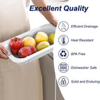 Extendable Sink Colander Strainer Basket - Wash Vegetables and Fruits, Drain Cooked Pasta and Dry Dishes - Adjustable Over the Sink Colander Collapsible Drainer Basket - White