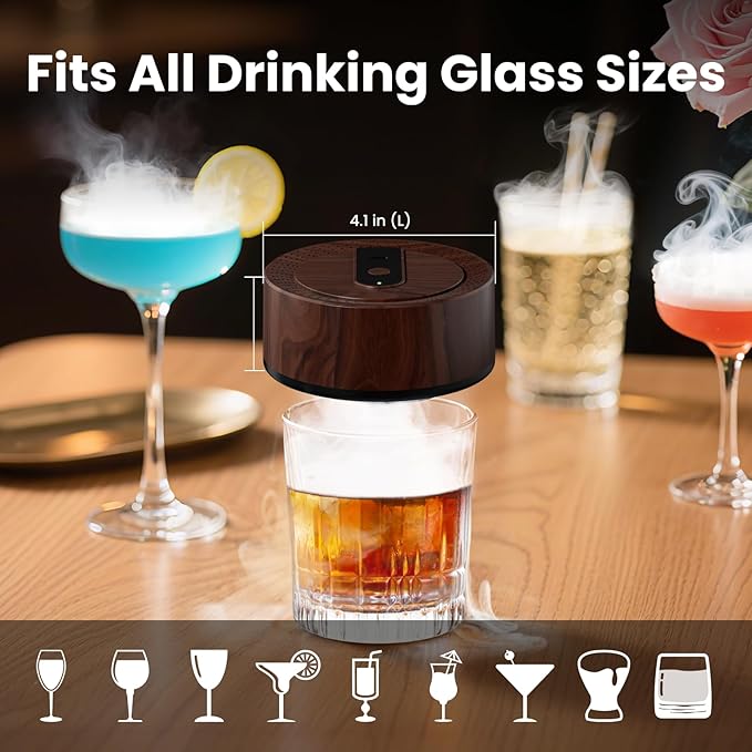 Vintage Electric Whiskey Smoker Kit with 8 Wood Chip Flavors – Rechargeable Whiskey Smoker with Built-in Ignition, Fuel-Free – For Men, Dad, Husband on Special Occasions – Wood Grain Design