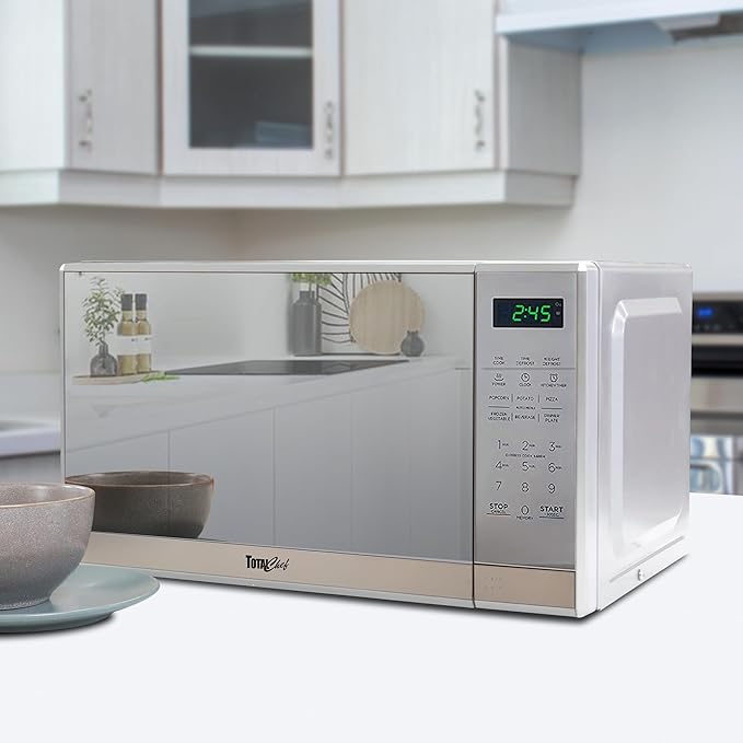 Total Chef 0.7 Cu Ft Microwave Oven - Stainless Steel Compact Style Microondas, Smart Countertop Kitchen Appliance With Digital Touch Use, Pre-Set Function, 10" Turntable, Easy To Use Horno, 700 watt