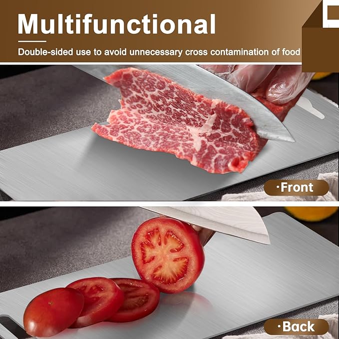 Titanium Cutting Board - 100% Pure Titanium Cutting Boards for Kitchen, Double Sided Medical-grade Cutting Mat for Easy to Clean, Ideal for Home & Outdoor Cooking (8" x 12" x 0.08")