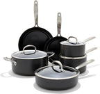 OXO Good Grips Pro 10 Piece Cookware Pots and Pans Set, 3-Layered German Engineered Nonstick Coating, Stainless Steel Handle, Dishwasher Safe, Oven Safe, Black