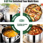 P&P CHEF 8 Quarts Cooking Stock Pot with Lid, Stainless Steel Stockpot Induction Pot for Soup, Tri-Ply Bottom & Clear Glass Lid & Double Handle, Dishwasher Safe
