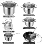 Kitchen Cookware Sets, 12 Pcs Hybrid Stainless Steel Cookware Sets, Non Stick Frying Pans, Saucepans, Saute Pan & Stock Pot, Pots and Pans,Induction Compatible,Silver