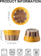 Gomakren Ceramic Berry Basket Set of 2, Round Fruit Bowls with Holes, Rustic Fruit Basket Containers for Kitchen, Berries, Strawberry, Grape, Cherry, Yellow + Brown