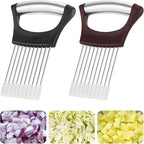 2PCs Stainless Steel Onion Slicer Holder, Onion Cutter Holder for Slicing of Onions,Tomatoes,Avocados,Eggs and Other Vegetables,KItchen Utensils (Wine Red & Black)