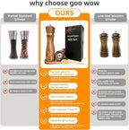 Wooden Salt and Pepper Grinder Set:Pepper Grinder Manual,Adjustable Coarseness,Crafted of Acacia Wood with Ceramic/Stainless Steel Core|Along with Salt&Pepper Mill Tray,Spoon,8in,2pack