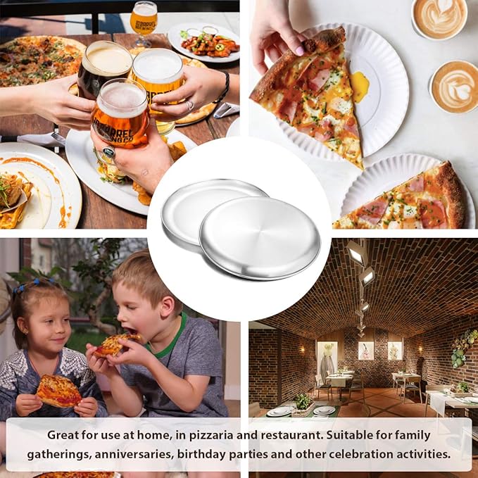 Deedro Stainless Steel Pizza Pan 13½ inch Round Pizza Tray Pizza Baking Sheet, Healthy Pizza Baking Pan Pizza Serving Tray Crisper Pan, Dishwasher Safe, 3 Pack