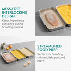 Navaris Stainless Steel Breading Trays, Set of 6 - Interlocking & Stackable Tray Design - 27x15cm Baking and Cooking Sheets - Oven and Dishwasher Ready for Versatile Kitchen Use