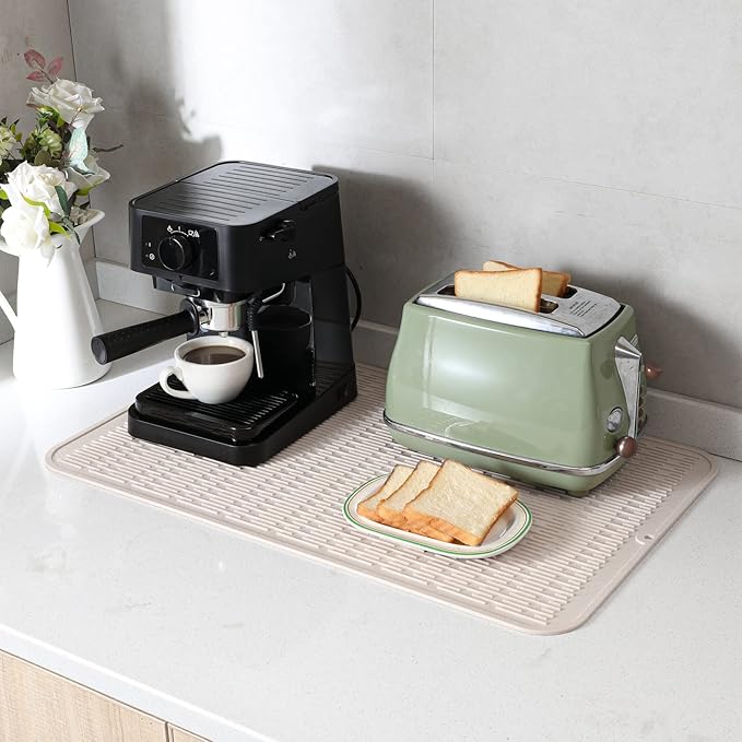 Silicone Dish Drying Mat for Multiple Usage,Easy clean,Eco-friendly,Heat-resistant Silicone Mat for Kitchen Counter or Sink,Refrigerator or Drawer Liner Tapioca 3XL 28 inches x 18 inches