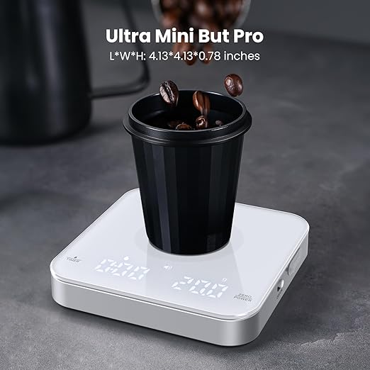 Maestri House Mini Coffee Scale with Timer, USB-C Rechargeable Espresso Scale, 2kg/0.1g Accurate Scale for Espresso and Pour-Over Coffee, Portable Digital Kitchen Scale with Auto Timer (White&Silver)