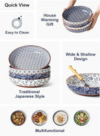 LE TAUCI Pasta Bowl 32 oz, Ceramic Salad Bowl, Japanese-Style Plate Bowls for Serving Pasta, Fruits, Salad, Noodle, Dinner, Soup, Mircrowave Oven Dishwasher Safe - 8.2 Inch, Set of 4, Vintage Blue
