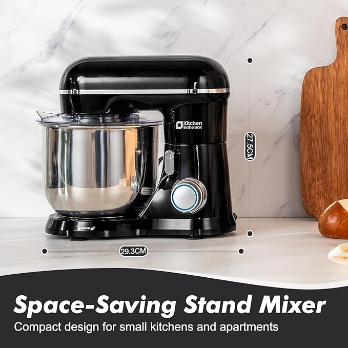 Kitchen in the Box Stand Mixer, 3.5 QT Small Kitchen Electric Stand Mixers, 10-Speed Portable Lightweight Dough Mixer for Daily Use with Egg Whisk, Dough Hook, Beater (Black)