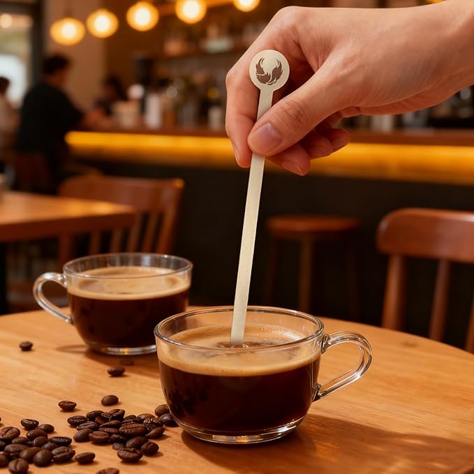 100Pcs Coffee Stirrers- 7.1 Inch Coffee Stir Sticks, Natural Wooden Coffee Stirrers With Round Ends, Disposable Biodegradable Cafe Grade Wood Beverage Mixer for Coffee Cocktails Milk Tea