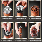 Manual Coffee Grinder, Stainless Steel Body Coffee Bean Grinder, Adjustable Ceramic Conical Mill,Foldable Handle Portable Coffee Grinders