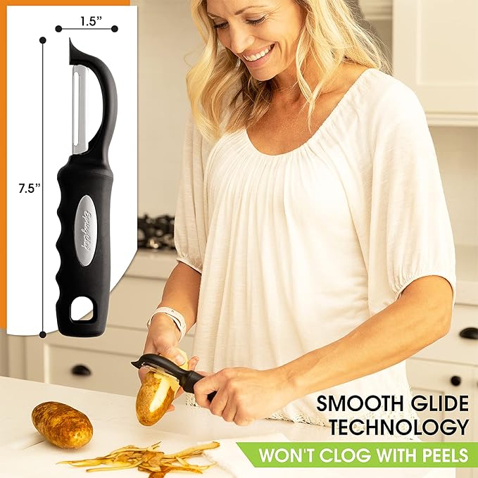 Spring Chef Premium Swivel Vegetable Peeler, Soft Grip Handle and Ultra Sharp Stainless Steel Blades - Perfect Kitchen Peeler For Veggie, Fruit, Potato, Carrot, Apple - Black - Set of 2