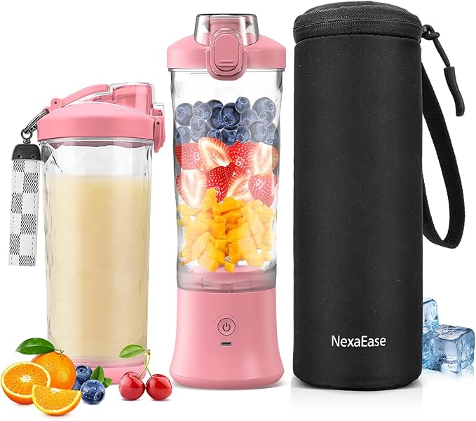 Portable Blender for Shakes and Smoothies- Personal Juicer 20 OZ Electric Protein Shaker Bottle with Insulated Sleeve, USB-C Rechargeable,Travel Lid-Small Blender Cup for Kitchen, Office, Gym,Travel