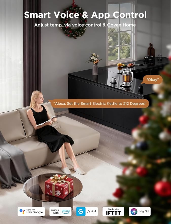 GoveeLife Smart Electric Kettle with Tea Infuser for Loose Leaf, 1.7 L Electric Tea Kettle with Brewing Program, Variable Temperature Control, 2 H Keep Warm & Auto Shut off, BPA Free, Sliver