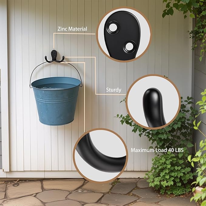 Coat Hooks Wall Hooks for hanging - 15 pack Black Double Prong Hook Wall Mounted - Great for Living Room, Bedroom, Entryway, Closet for Coat, Bag, Towel, Hat, Key, Cup, Heavy-Duty, Easy to Install