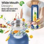 Aqulea Glass Water Bottles 25 Oz with Silicone Sleeve - BPA Free Reusable Wide Mouth Glass Motivational Water Bottles with Fruit Infuser – Leak Proof Borosilicate Water Bottle with Time Marker (Blue)