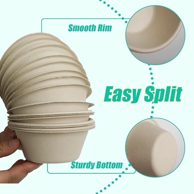 200 Count 8 oz Paper Bowls, Disposable Compostable Bowls, Heavy Duty Biodegradable Sugarcane Bagasse Bowl for Snacks, Fruits, Desserts, Natural