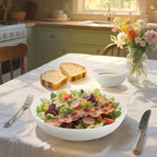 Large Serving Bowls Set 6 Pack- Wheat Straw Salad Bowls 65oz with Wood Salad Servers and 10oz Sauce Bowl- Unbreakable Salad Bowl with Serving Utensils for Party, Family- White