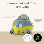 Young's Inc. Ceramic Cookie Jar - Cute Kitchen Counter Storage Canister with Lid - Perfect for Cookies, Coffee, Tea, Candy, Dog Treats, and More - Happy Campers - Gray, Yellow, Green