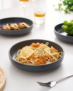 famiware Milkyway Pasta Bowls Set of 4, 8.5" Large Salad Bowls, Double Reactive Glaze, Stackable, Ideal for Housewarming, Festivals, Matte Dark Charcoal