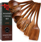 Wooden Spoons for Cooking – 8-Piece Teak Wood Cookware Utensil Set with Smooth Finish – Non-Stick, Comfortable Grip – Durable, Heat Resistant Kitchen Utensils