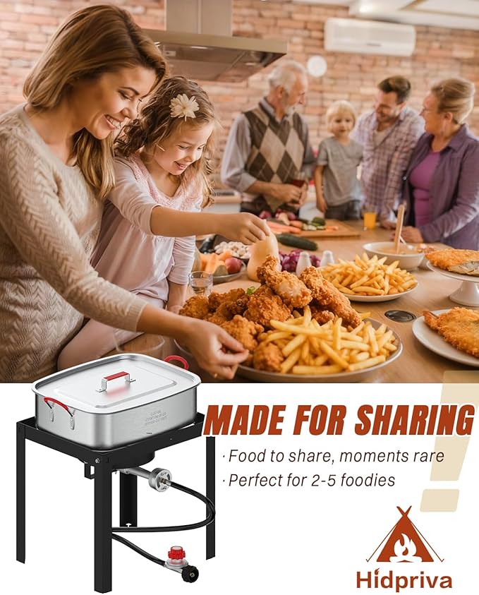 Outdoor Deep Fryer 18QT | Fish Fryer Pot with 2 * 9QT Baskets | Heat-Resistant Silicone Handles | Lid & Fryer Tong & Thermometer | For Frying Fish, French Fries, Chicken Wings | 58,000BTUs | Aluminum
