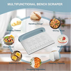 Bench Scraper Dough Cutter Tool - Bowl Pastry Scraper for Bread Cake Pizza, Bench Knife Kitchen Dough Scraper for Baking, Stainless Steel Food Scraper with Grip Handles & Measuring Scal, Blue