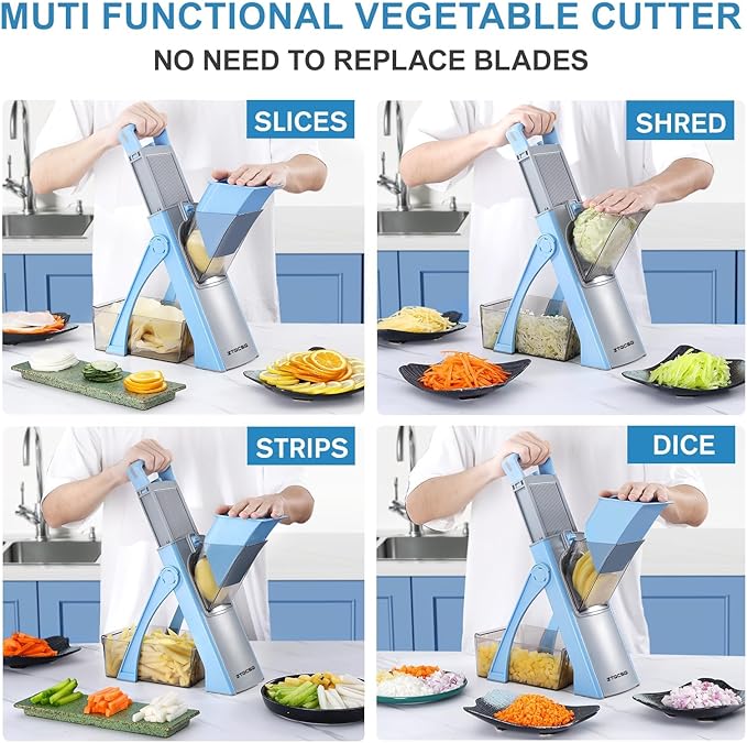 2025 Upgraded Version All-in-1 Mandoline Slicer for Kitchen & Adjustable Mandoline Slicer. Detachable Blade, Cut Slice, Strips, Dice, Shred and Chop, Versatile Kitchen Veggie Chopper
