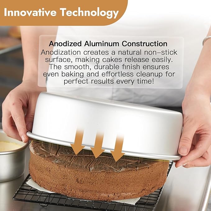 CURTA 7 Inch Round Cake Pan, 7x3 inch 2 Set Anodized Aluminum Round Baking Pan, Small Cake Pan Non-Toxic & Heavy Duty, Deep Side, Easy Clean & Dishwasher Safe