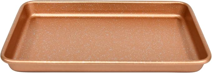 casaWare 9.75 x 6.62 x 0.75-Inch (Exterior) Toaster Oven Ultimate Series Commercial Weight Ceramic Non-Stick Coating Baking Pan (Rose Gold Granite)