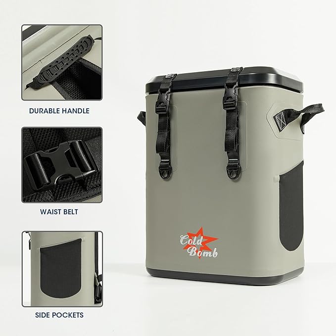 Magnetic Backpack Cooler Bag, Cold Retention Soft Coolers 30 Can Insulated Soft Sided Cooler with Waterproof Bag