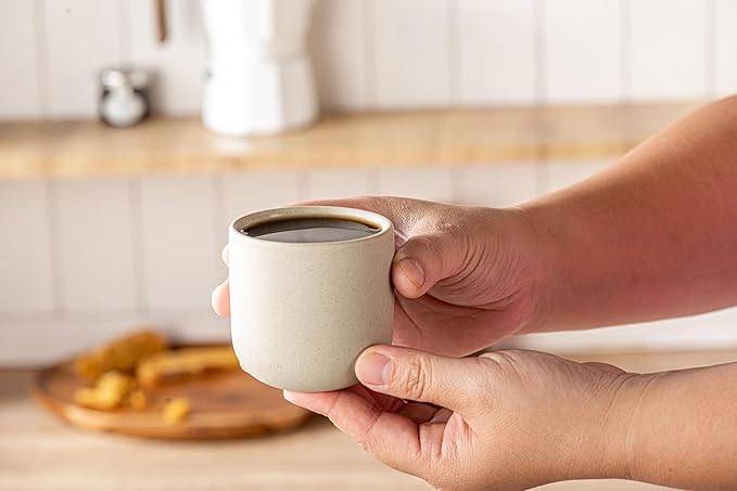 Espresso Cups Set of 4,Double Espressos Shot Cup,4 oz Ceramic Demitasse Cups,Small Coffee Cups,Tea Cups Set of 4,Espresso Accessories (Natural Beige, S)