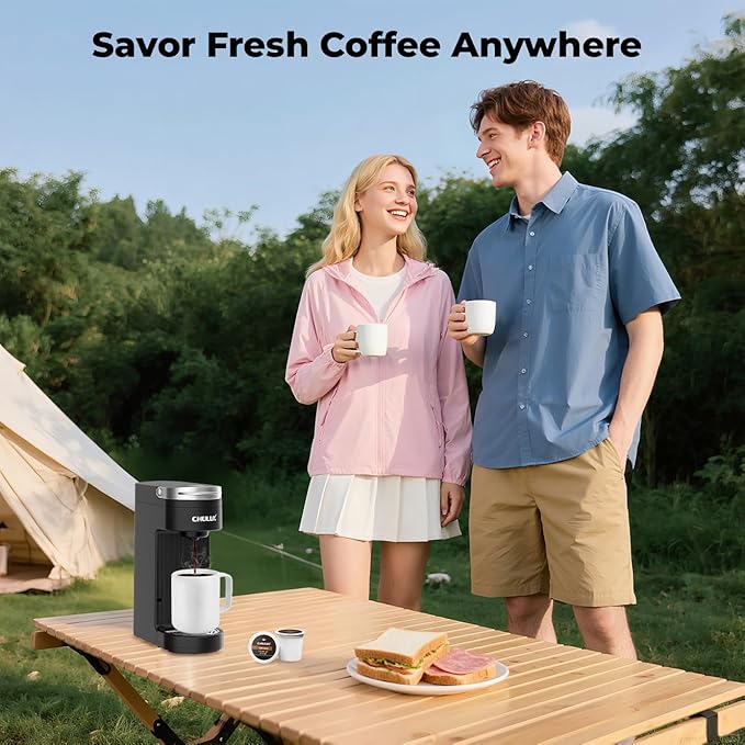 CHULUX Slim Single Serve Coffee Maker for K Pods, One Cup Coffee Maker Fits 7.3" Travel Mugs, Coffee Machine with 6 to 12oz Brew Sizes