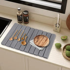 Foldable Stone Dish Drying Mat for Kitchen Counter,24"×16"Fast Dry Pad Absorbent Countertop Mat, Heat-resistant Mat,Diatomaceous Earth Mats,Gray