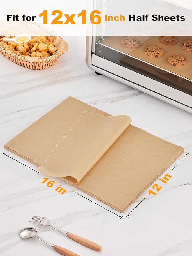 SMARTAKE 50 Pcs Parchment Paper Baking Sheets, 12x16 Inches Non-Stick Precut Baking Parchment, for Baking Grilling Air Fryer Steaming Bread Cup Cake Cookie and More (Unbleached)