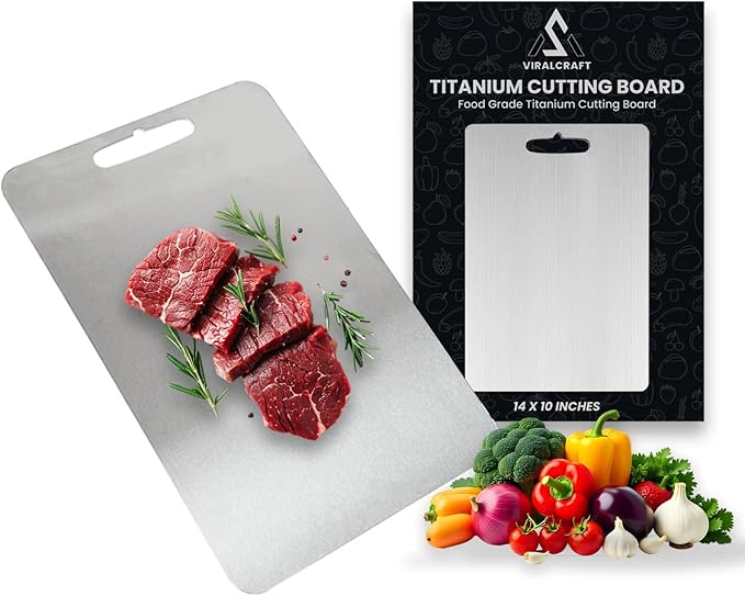 Titanium Cutting Board 14"x10" – 100% Pure Titanium, Scratch Resistant, Double-Sided, Dishwasher Safe, Durable Chopping Board with Handle for Kitchen, Camping & Outdoor Use